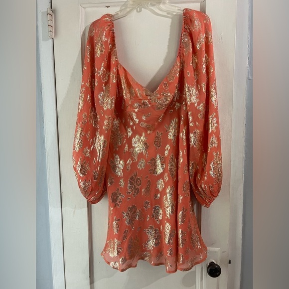 NWT RIXO Paris Silk Mini Dress in Lily Metallic Coral XL or US 12 - Picture 6 of 16